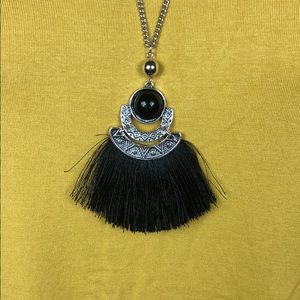 Black Tassel Necklace! Silver Tone chain. New!